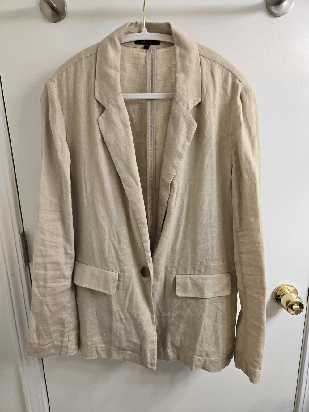 Quince Beige Linen Blend Single-Button Blazer | Women's Size M Jacket